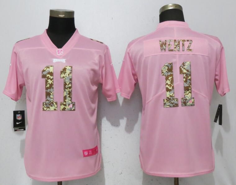 Women Philadelphia Eagles #11 Wentz Pink Camouflage font love pink Nike Vapor Untouchable Player NFL Jerseys->san antonio spurs->NBA Jersey